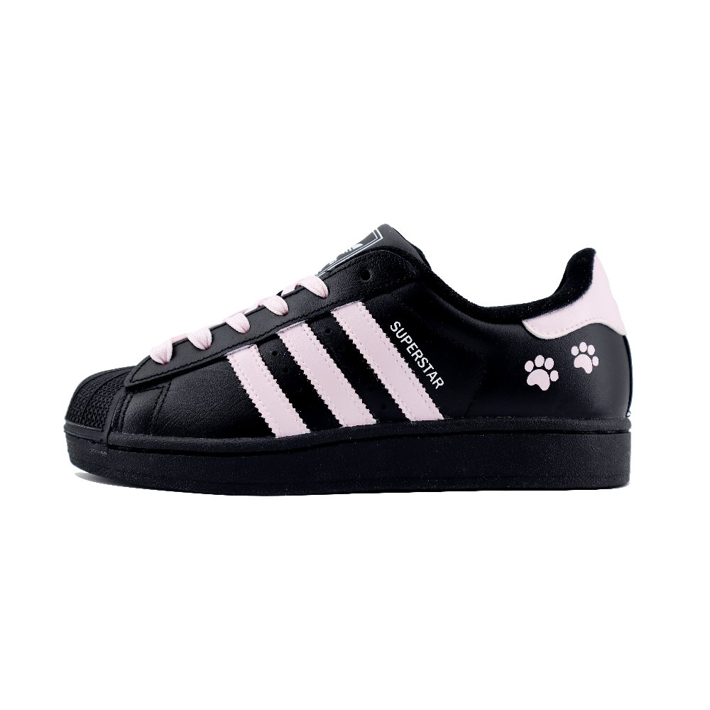 Adidas Originals Superstar 2 Chuangyi, Cute Cat Paw Anti Slip Wear Resistant Low Top Skateboard Shoes Unisex Black Pink