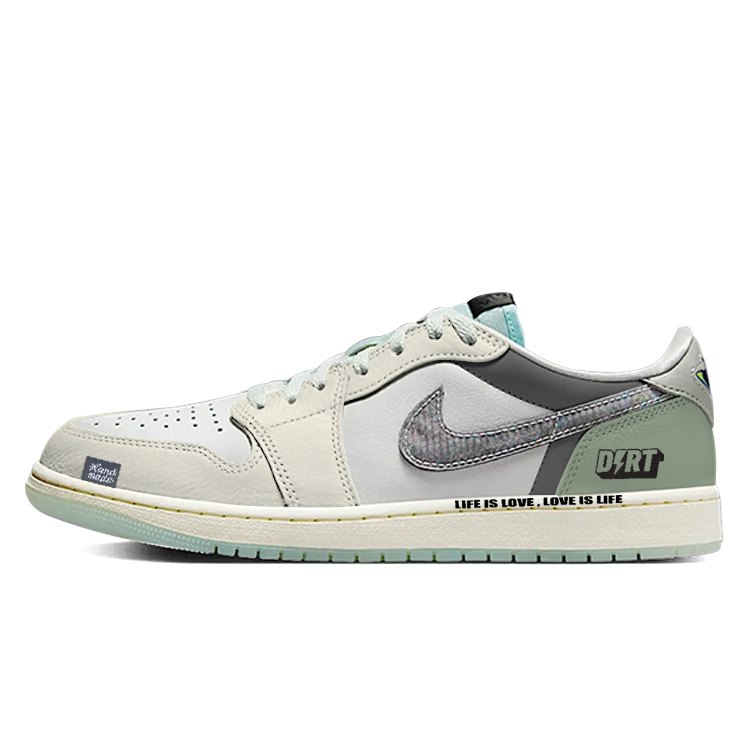 Jordan Air Jordan 1 Low Top Vintage Basketball Shoes Unisex Beige White Green