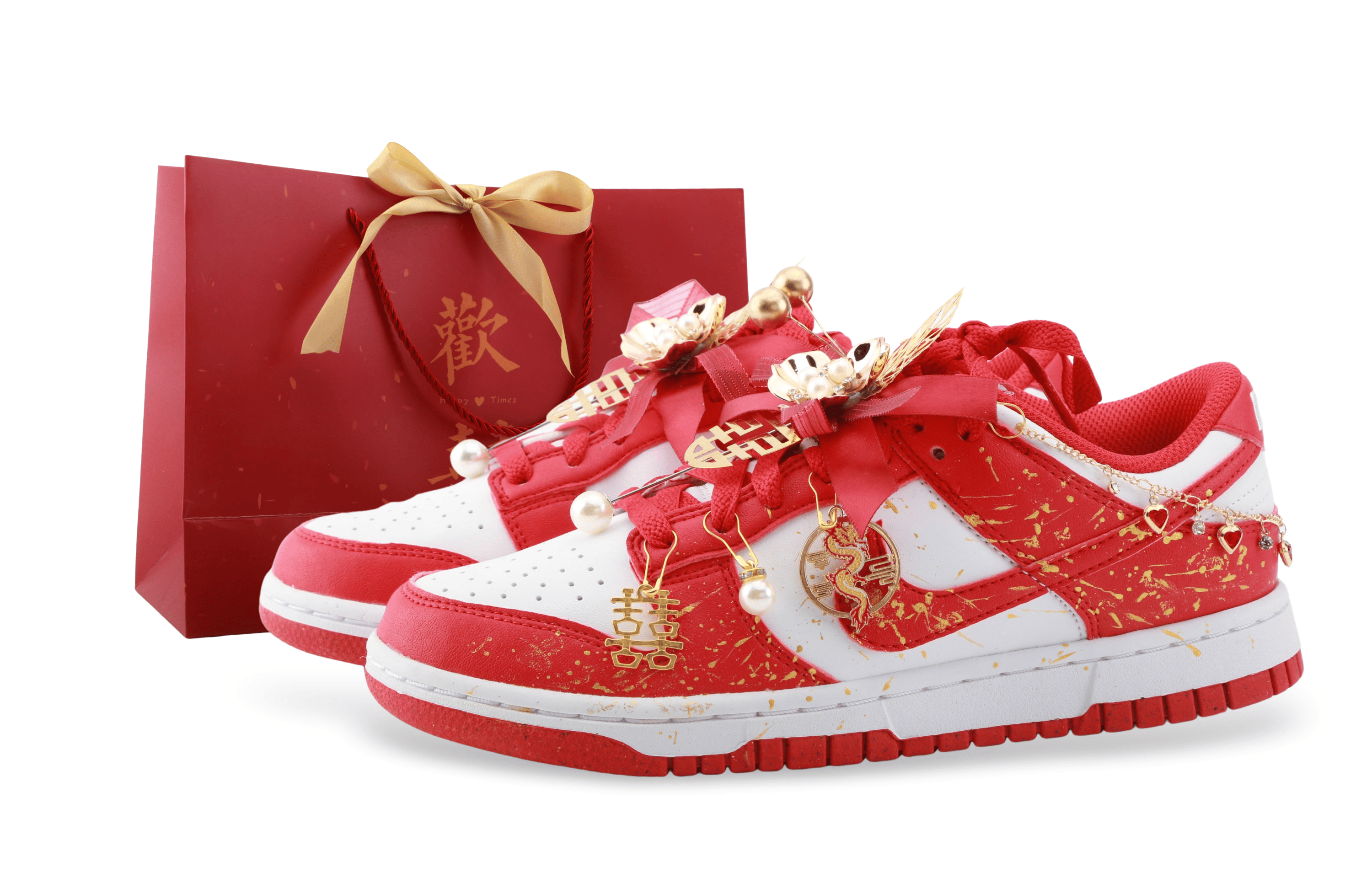 Nike Dunk Drippy Joyful Abrasion Resistant Low top Skateboard Shoes Unisex Red