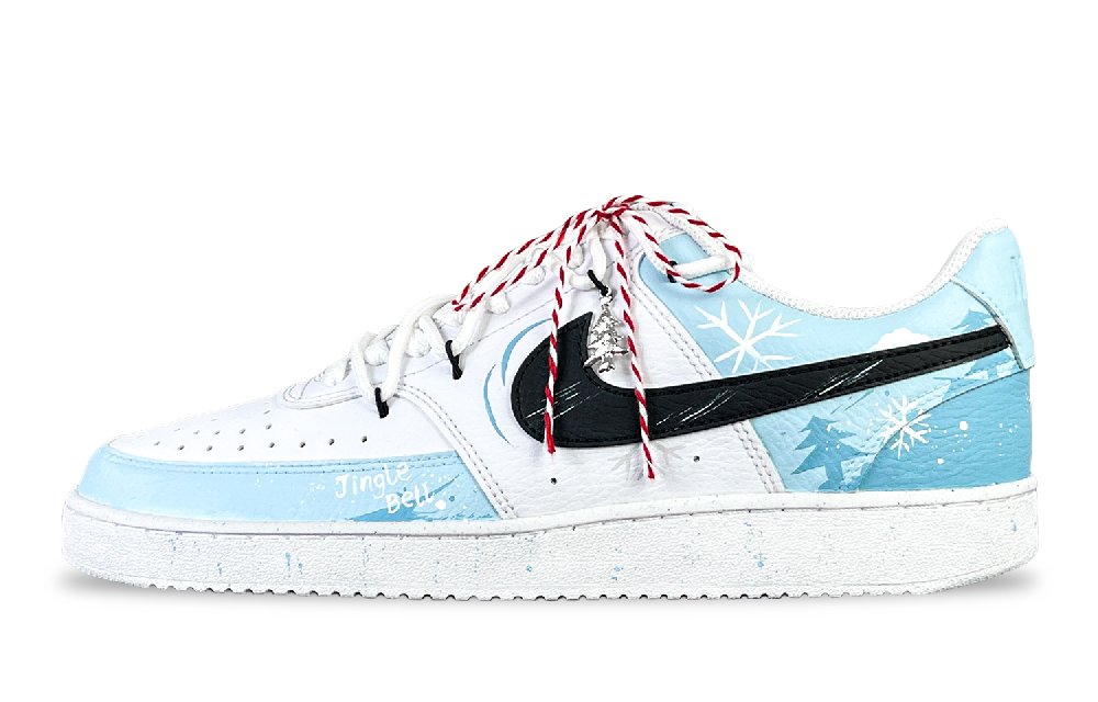 Nike Court Vision 1 Low Slim Card, Christmas Star Wish Slip Resistant Low Top Skateboard Shoes Men's Blue White