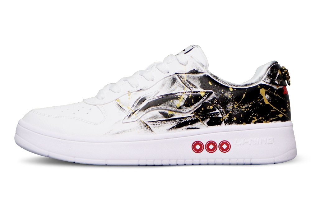 LiNing Sports Life Collection Anti-Slip And Wear-Resistant Breathable Low-Top Skateboard Shoes Men's White Black Gold