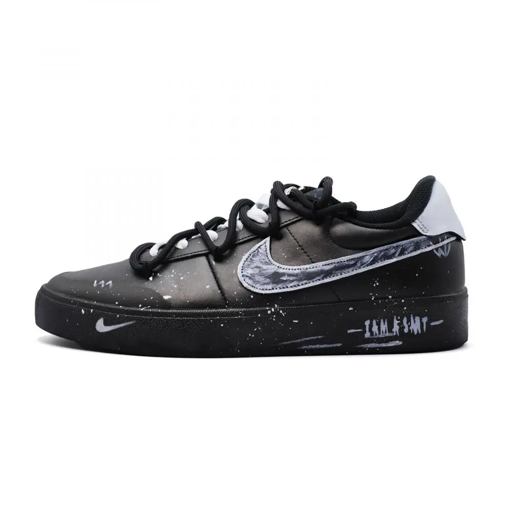 Nike Court Shot Deconstruction Ink Splatter IAM Abrasion Resistant Low top Skateboard Shoes Men's Black White