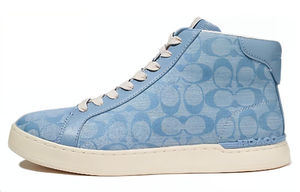 COACH Money Clip High Top Stylish Skateboarding Shoes Men's Light Blue