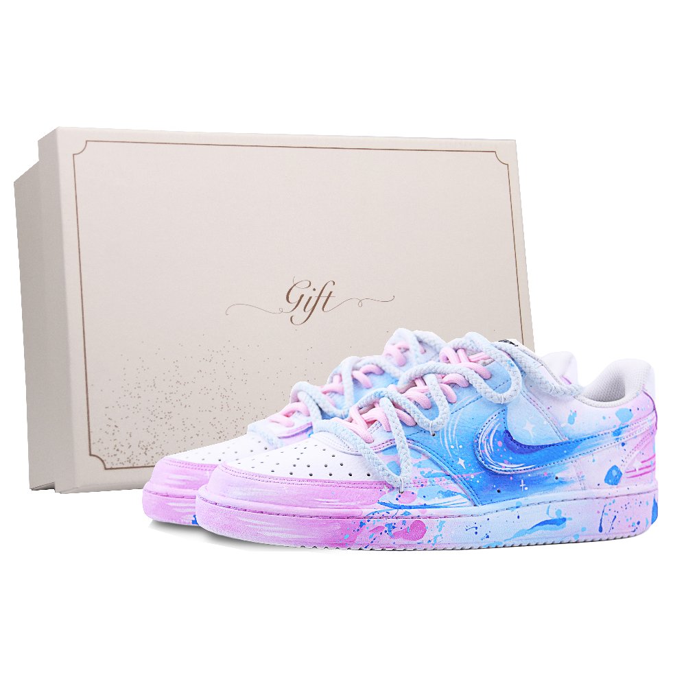 Nike Court Vision 1 Lightweight And Breathable Low Top Skateboard Shoes Unisex Blue Pink