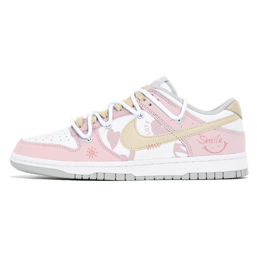 Nike Dunk Slip Resistant Low Top Skateboard Shoes Women's White Pink Yellow