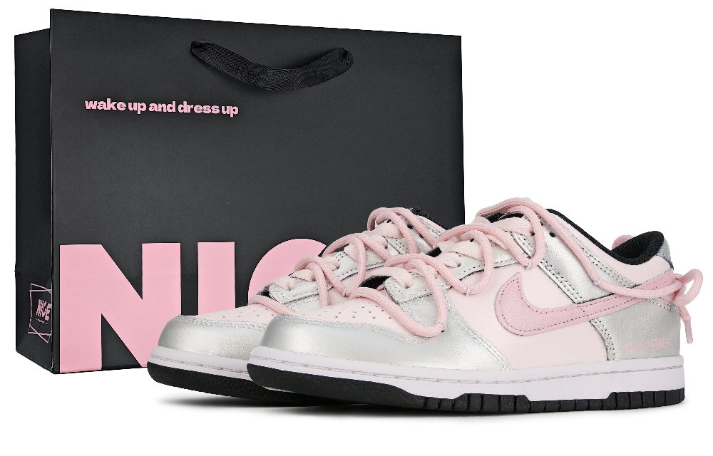 Nike Dunk Cherry Blossom Silver Iridescent Abrasion Resistant Low Top Skateboard Shoes Women's Silver Pink