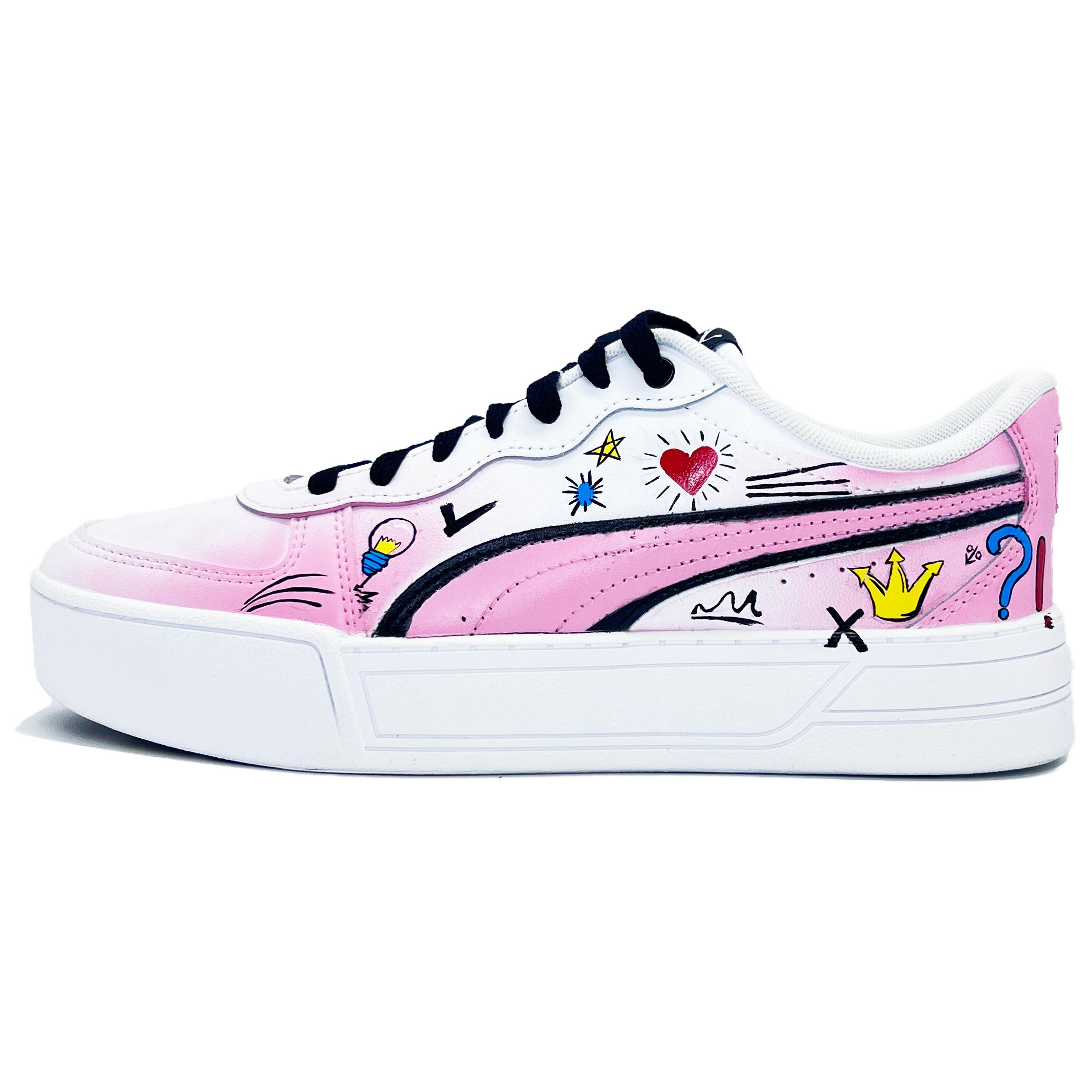 PUMA Skye Abrasion Resistant Height Increasing Low Top Skateboard Shoes Women's White Pink купить в интернет-магазине Yoocart с быстрой доставкой по России.