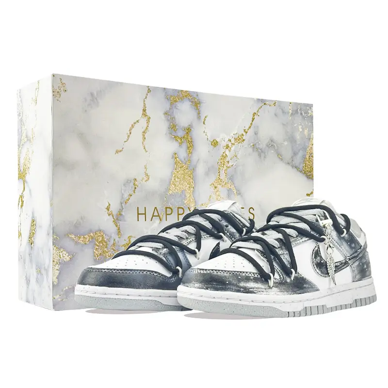 Nike Dunk Titanium Age Cushioning, Wear Resistant Low top Skateboard Shoes Unisex Black White Silver
