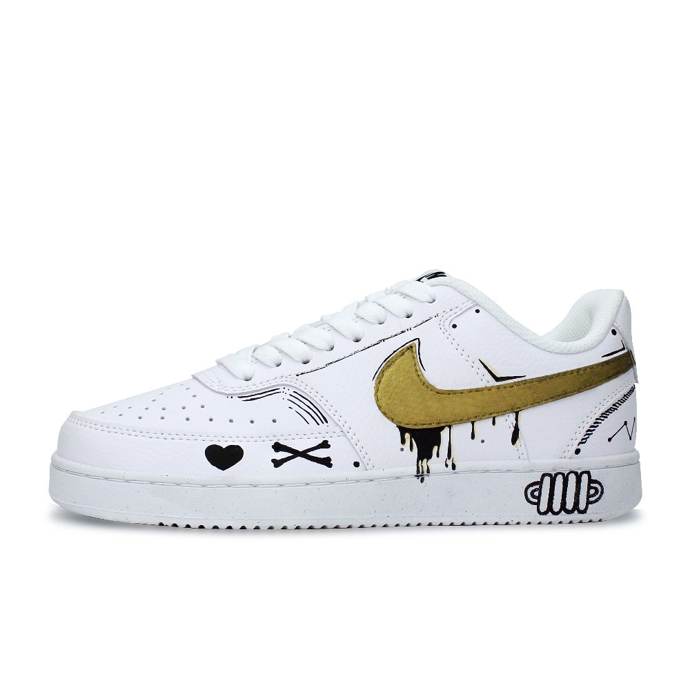 Nike Court Vision Forbidden Boundary Lightweight And Breathable Low-Top Skateboard Shoes Men's Black White Gold