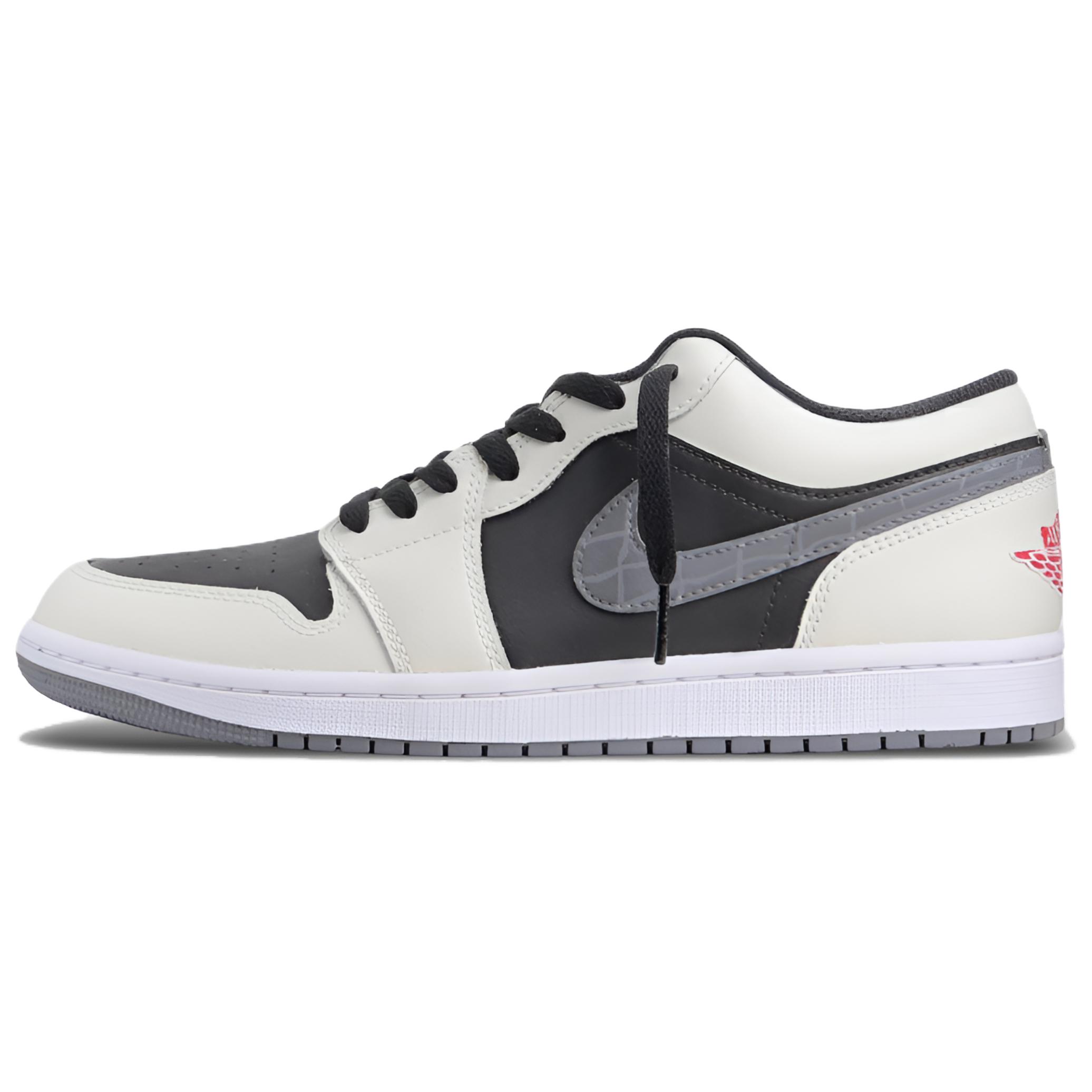 Jordan Air Jordan 1 Small Obsidian, Couple's Abrasion Resistant Low top Vintage Basketball Shoes Men's Concrete Gray