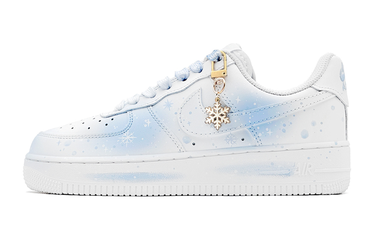 Nike Air Force 1 Air Force 1 Christmas Snowfall Slip-Resistant Cushioning Low-Top Skateboard Shoes Women's White Blue