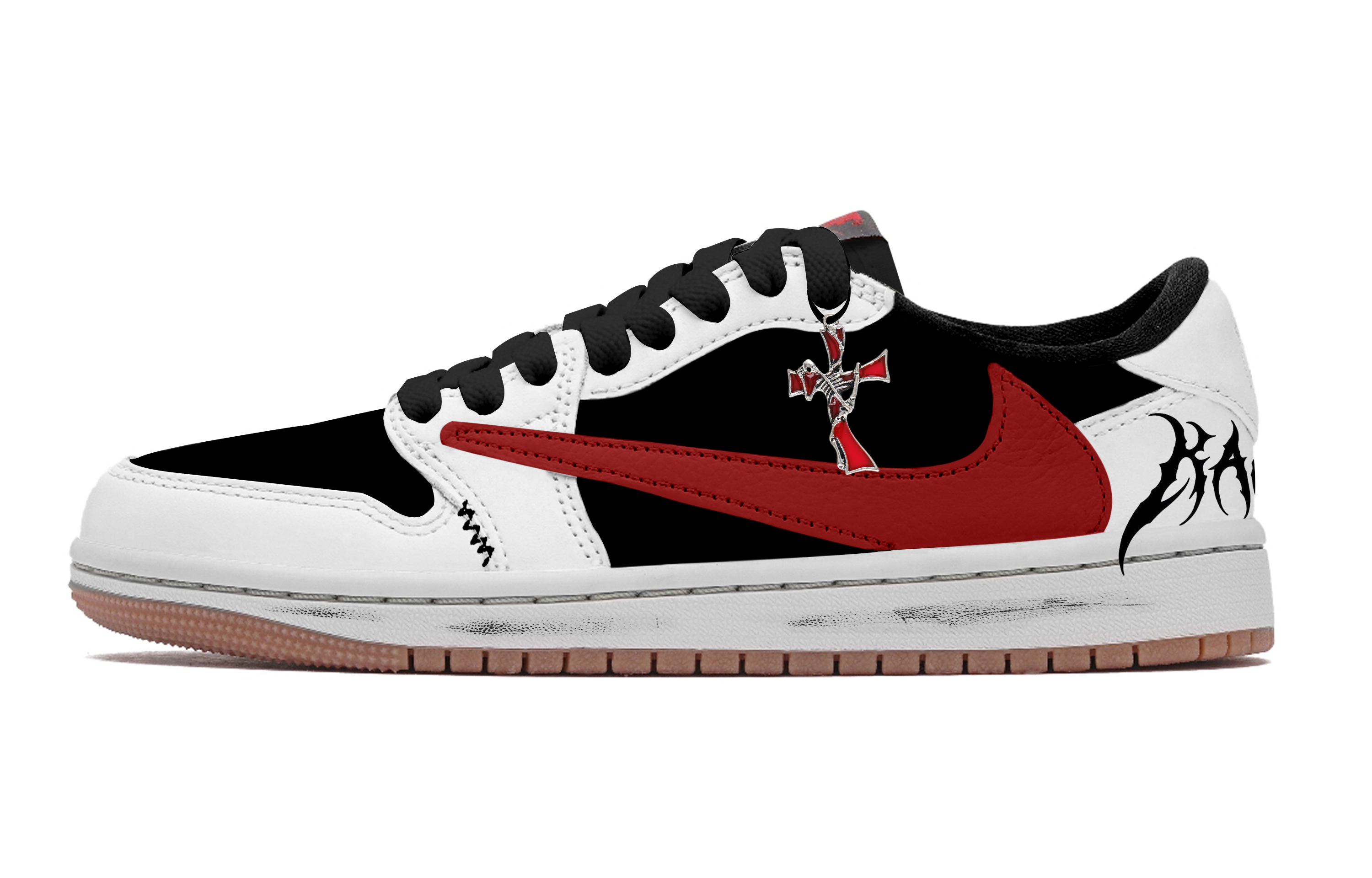Travis Scott x Jordan Air Jordan 1 Black White Red Travis Scott X AJ1 Low Box Low top Vintage Basketball Shoes Unisex