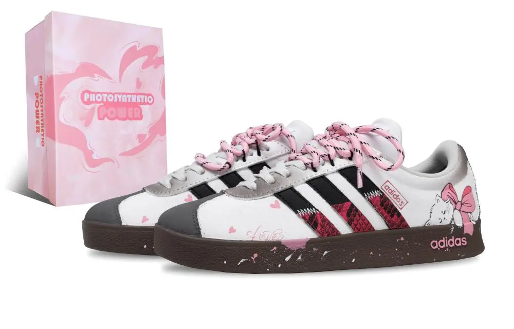 Adidas VL COURT 2.0 Heart Painted Meow Rhythm Gift Box Set Balance Low top Skateboard Shoes Women's Pink White