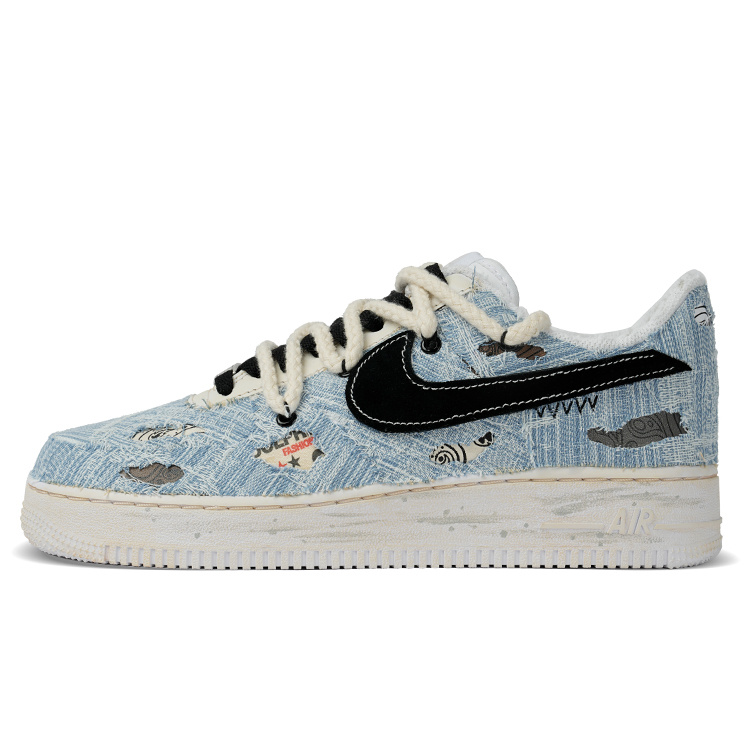 Nike Air Force 1 Anti-Slip Wear-Resistant Low-Top Skateboard Shoes Unisex Blue Black