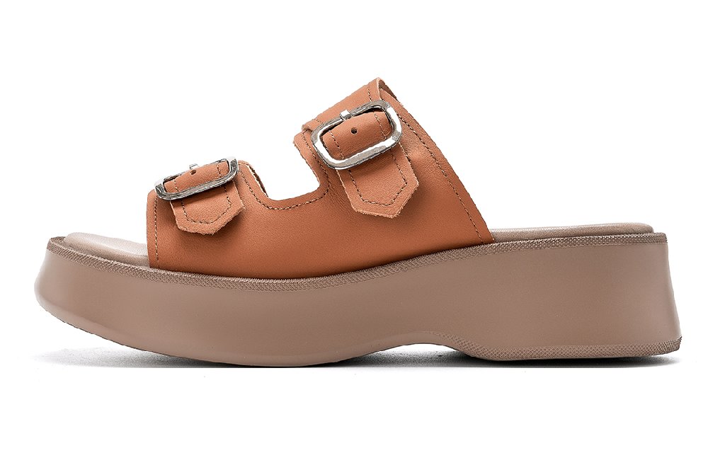 EBLAN Quiet Slip Resistant Slide Slippers Women's Yellow Brown