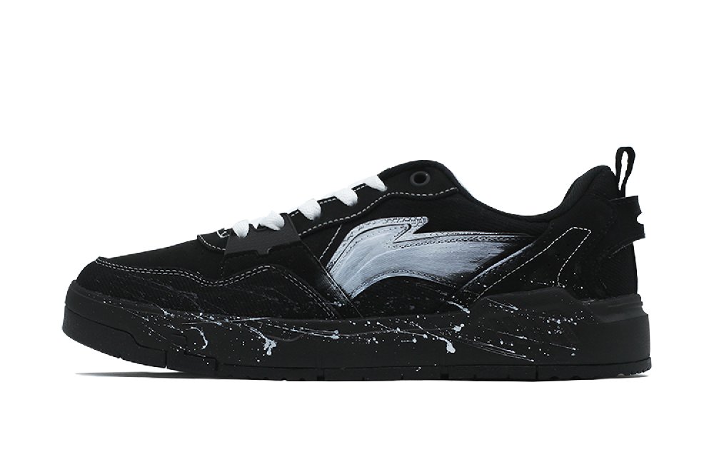 LiNing Yuan Chu Cushioned Wear-Resistant Breathable Low-Top Skateboard Shoes Men's Black White
