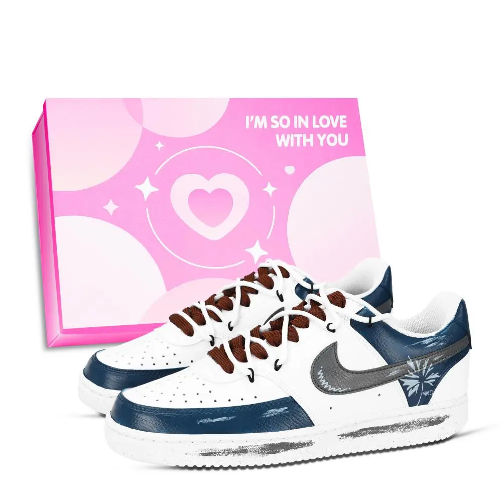 Nike Court Borough Fallen Leaves Shrub Abrasion Resistant Low top Skateboard Shoes Unisex Blue Gray Brown White