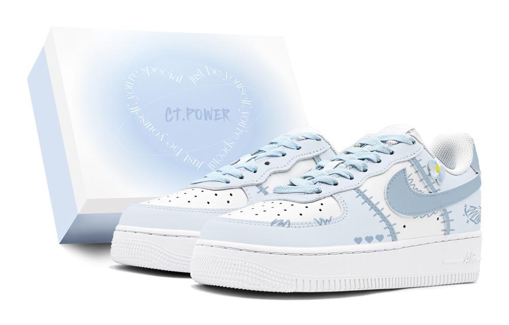 Nike Air Force 1 Low Air Force 1 Anti Slip Wear Resistant Low Top Skateboard Shoes Women's White Blue