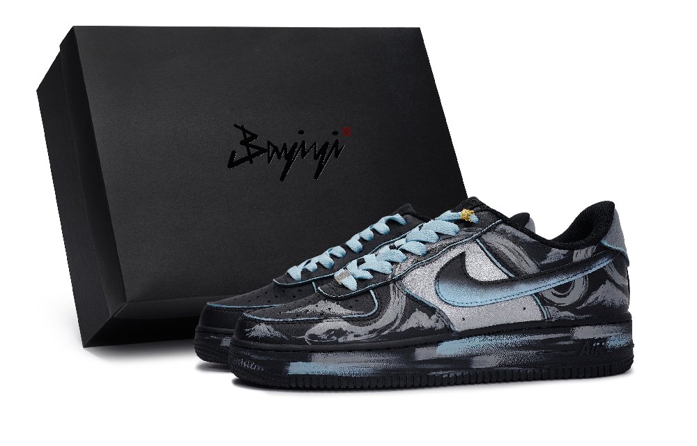 Nike Air Force 1 Slip-Resistant Low-Top Skateboard Shoes Unisex Black Silver Blue