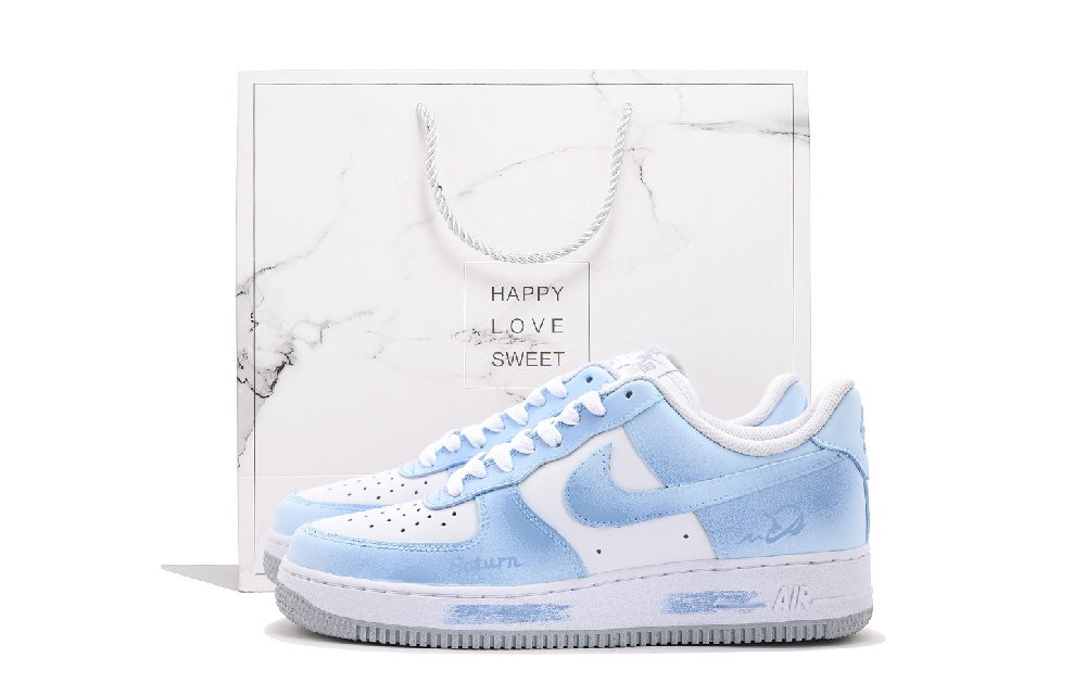 Nike Air Force 1 Coverage Abrasion Resistant Low Top Skateboard Shoes Unisex Blue White