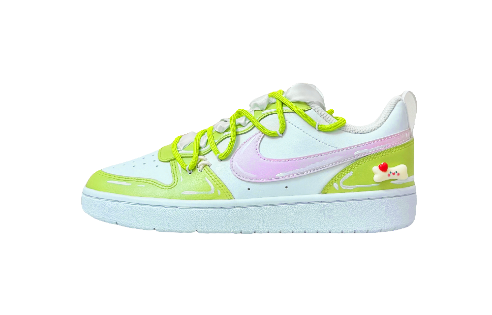 Nike Court Borough Lime Cheese Anti Slip Wear Resistant Low Top Skateboard Shoes Women's Green Pink GS