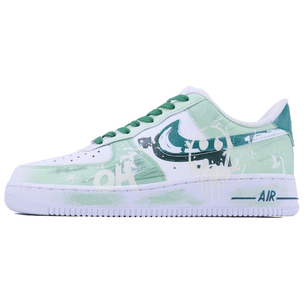Nike Air Force 1 Mint Graffiti SDS Abrasion Resistant Low Top Skateboard Shoes Men's White Green