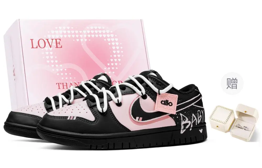 Nike Dunk Pink Ink Baby Box Abrasion Resistant Low top Skateboard Shoes Unisex Black Pink