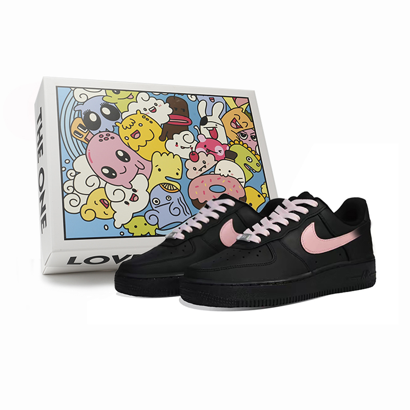 Nike Air Force 1 Slip Resistant Cushioning Low Top Skateboard Shoes Unisex Black Pink