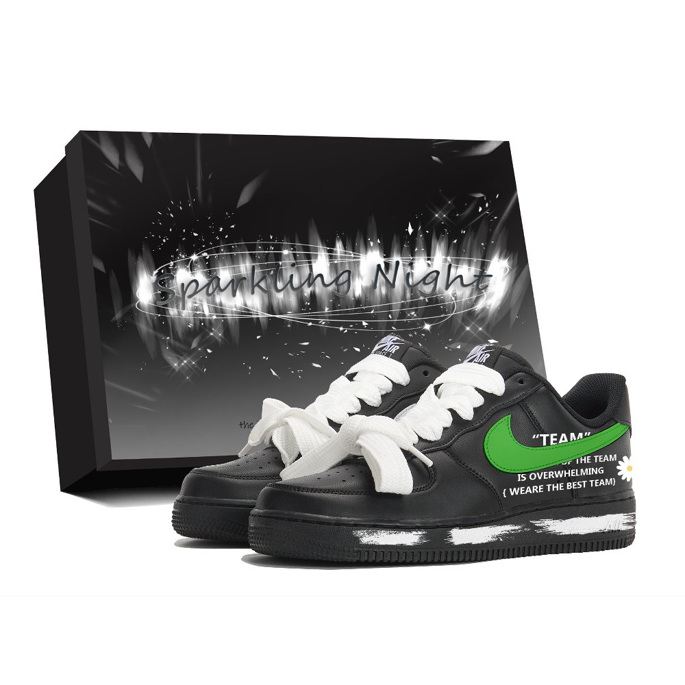 Nike Air Force 1 Anti Slip Wear Resistant Low Top Skateboard Shoes Unisex Black Green