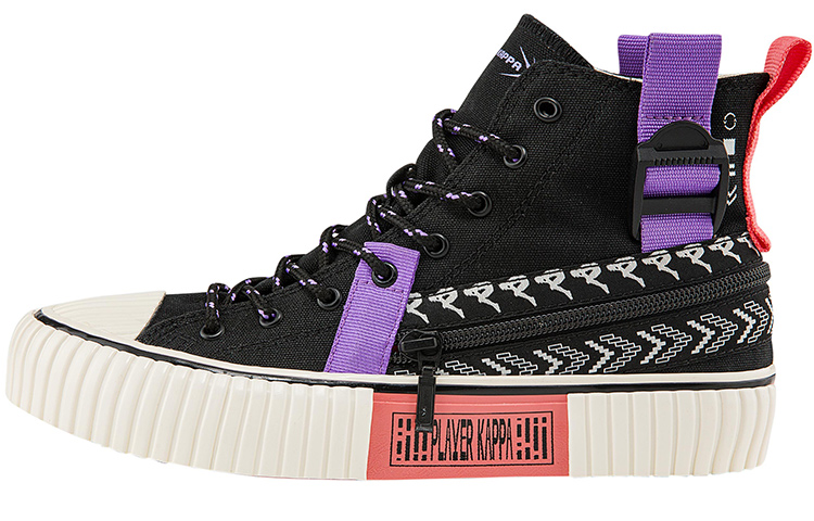 Kappa Player DJ Equipment Abrasion Resistant Coverage High Top Canvas Shoes Unisex Black Sea Shell Purple