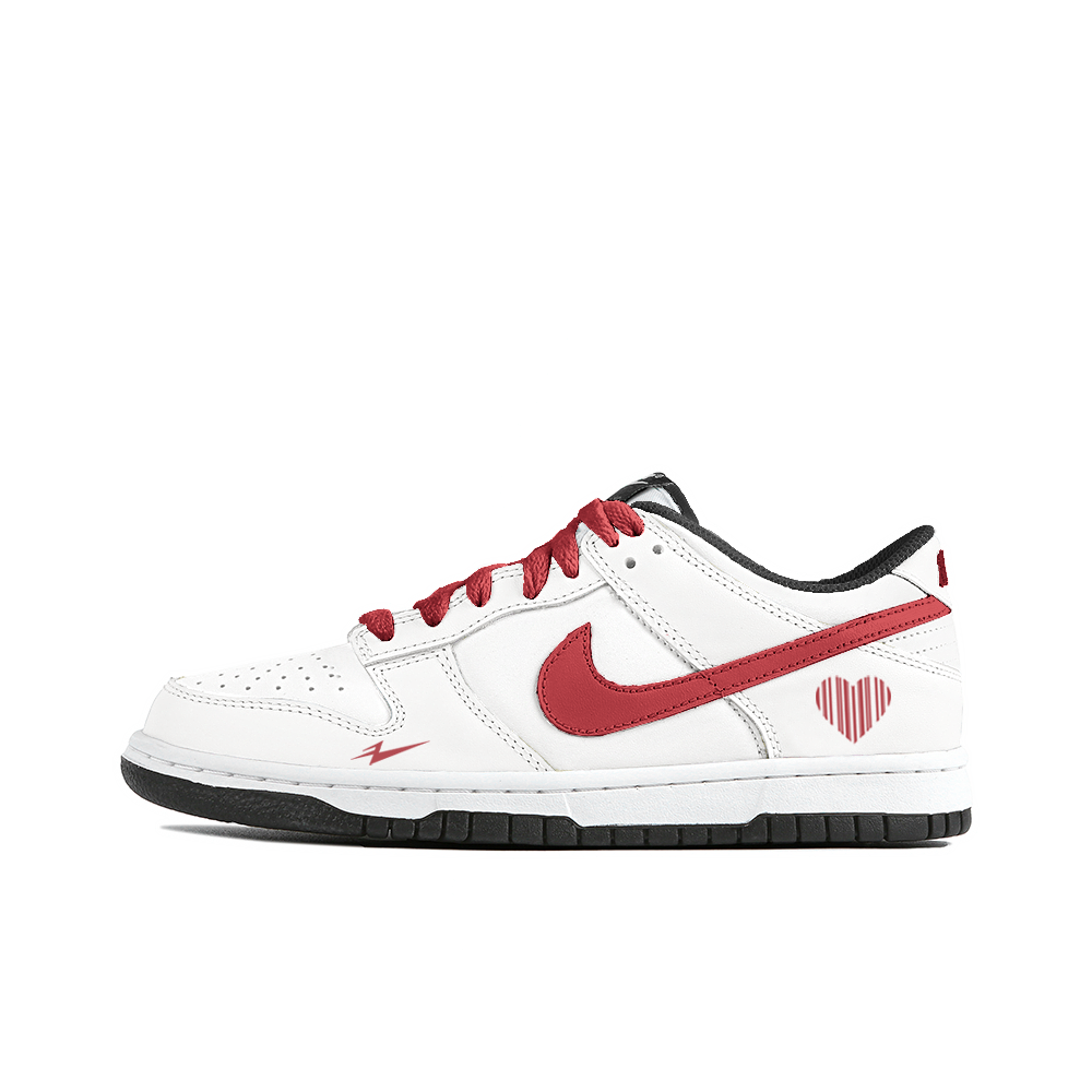Nike Dunk Anti-Slip Wear-Resistant Low-Top Skateboard Shoes Unisex White Red