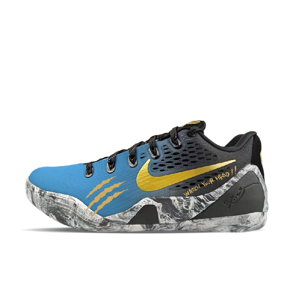 Nike Kobe 9 Abrasion Resistant Low Top Basketball Shoes Unisex Black Blue