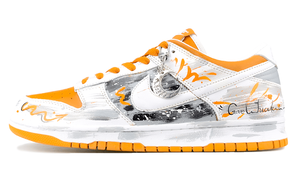 Nike Dunk Low Top Skateboard Shoes Men's Orange White Gray