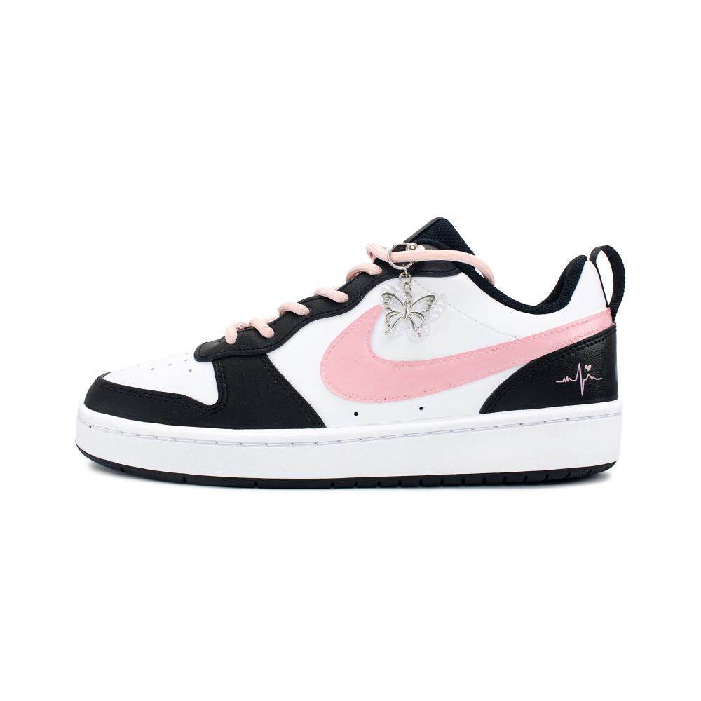 Nike Court Borough 2 Wear resistant And Lightweight Low Top Skateboard Shoes GS Black Pink