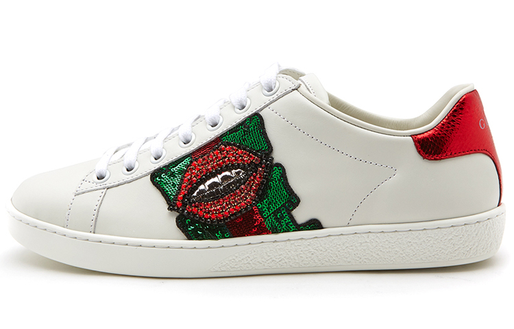 GUCCI Women's Ace Low 'Lips Sequin White'