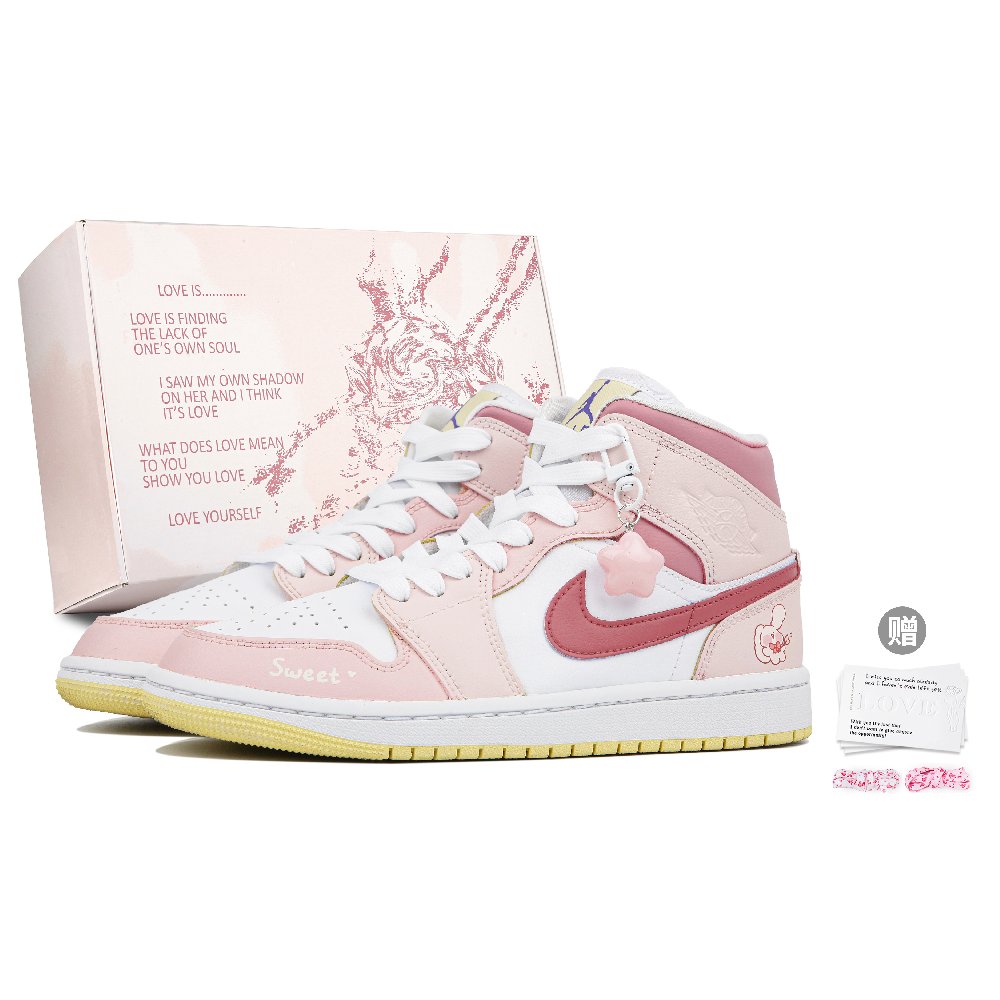 Jordan Air Jordan 1 Mid Top Vintage Basketball Shoes GS White Pink