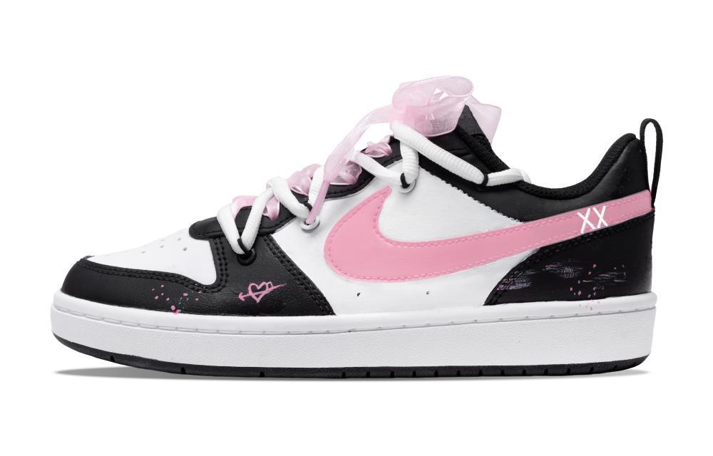 Nike Court Borough 2 Fresh Look Full Bowknot Non-slip Lightweight Low-Top Skateboard Shoes GS Black White Pink