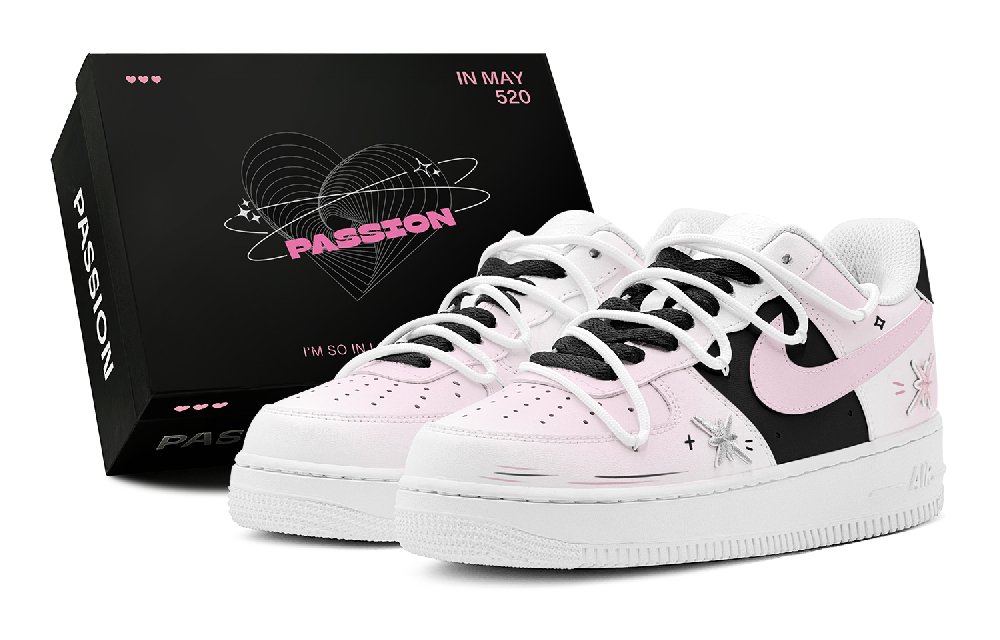 Nike Air Force 1 Air Force 1 Gift Pink Black Starry Slip-Resistant Low-Top Casual Skateboard Shoes GS Black White Pink