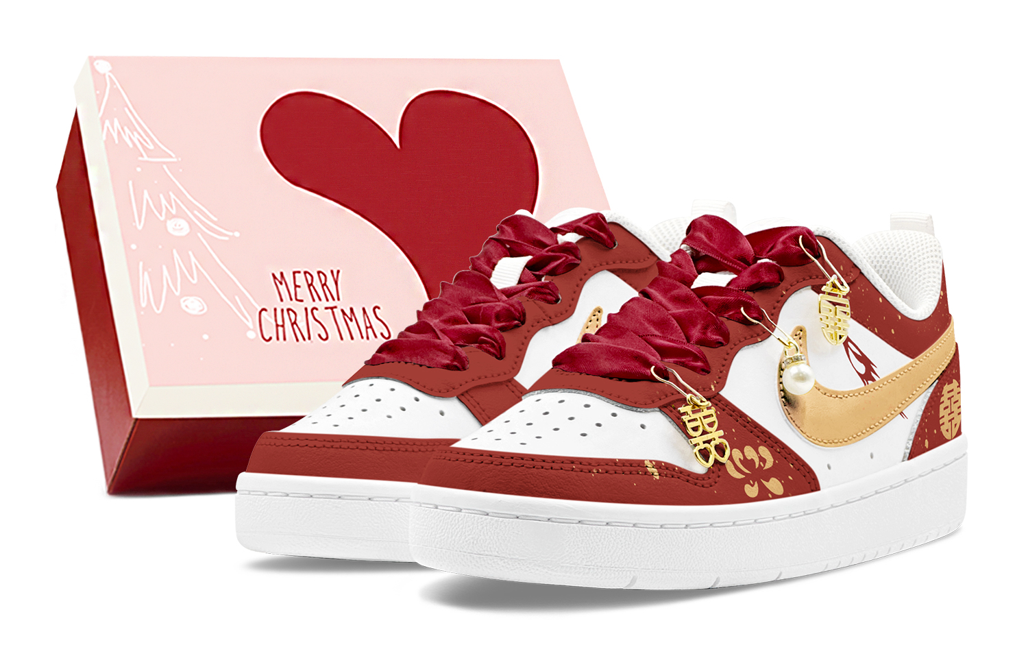 Nike Court Borough Skateboard Shoes Women's Low top Red