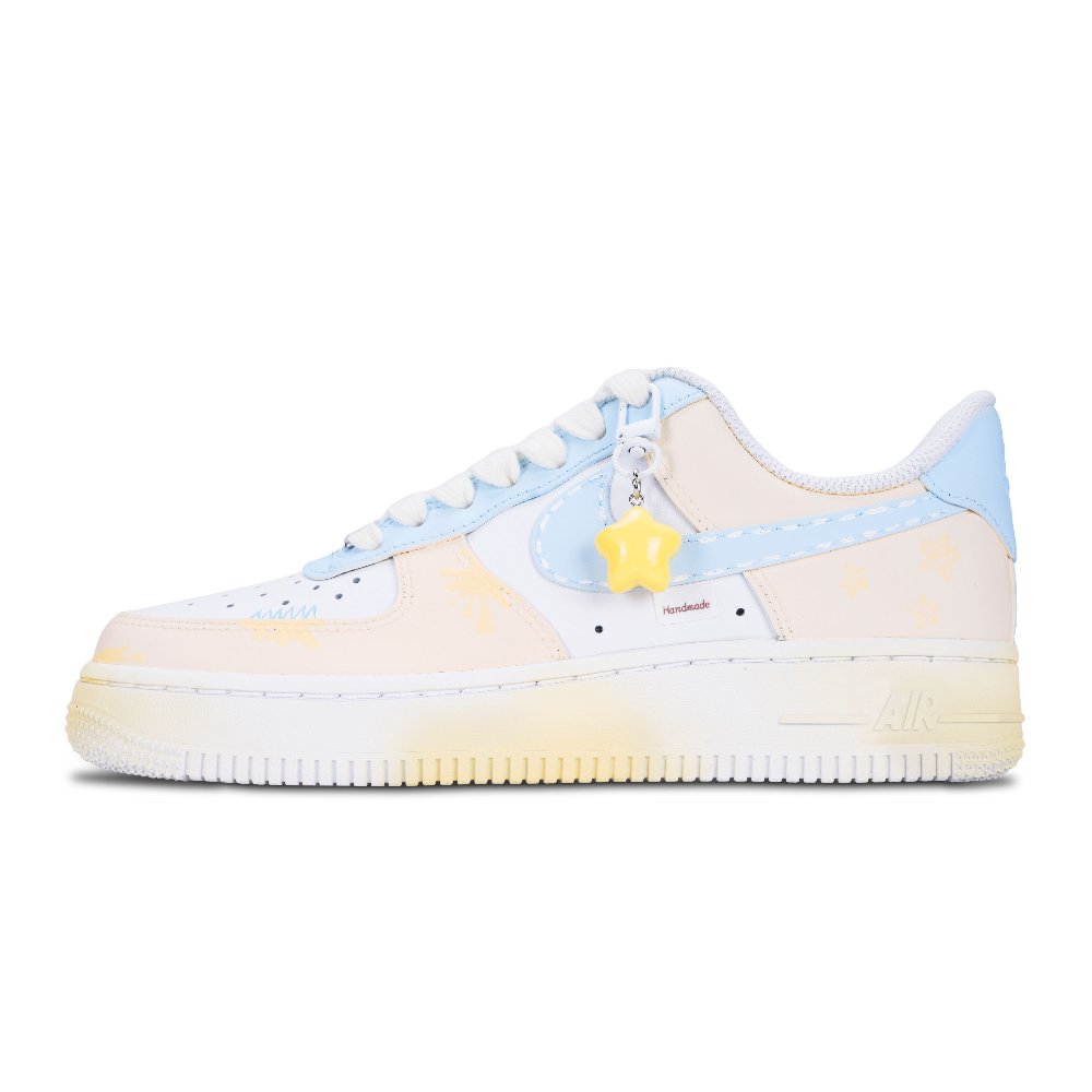 Nike Air Force 1 Cheese Star Anti Slip Wear Resistant Low Top Skateboard Shoes Women's White Blue Yellow