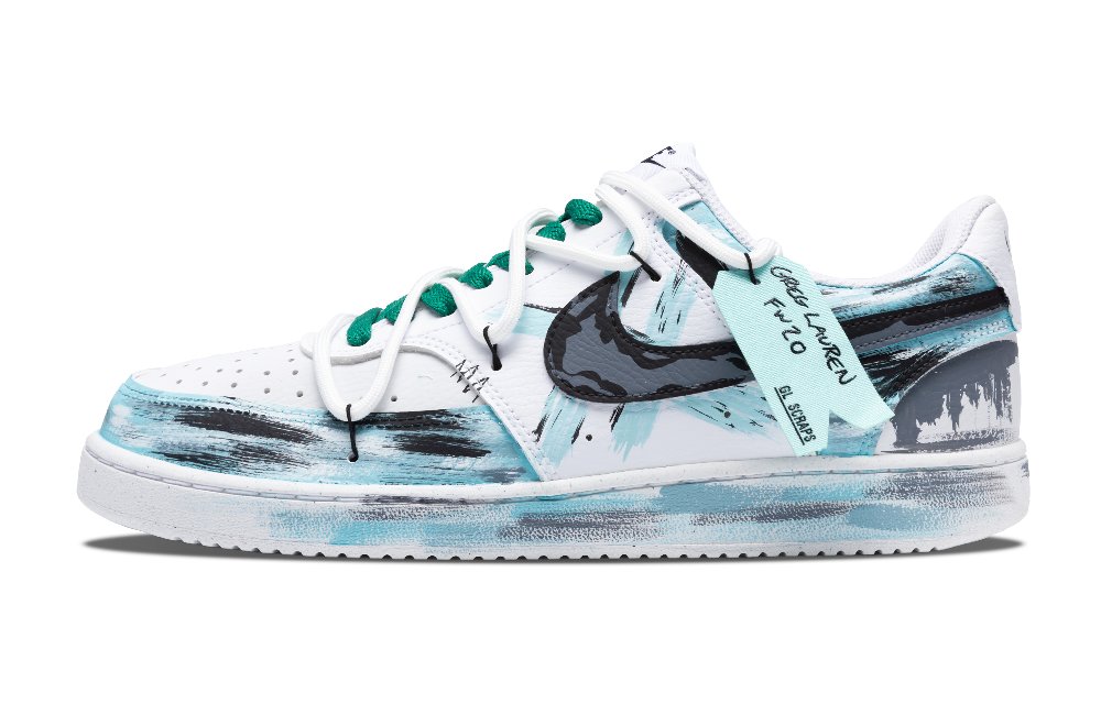 Nike Court Vision 1 Street Graffiti Anti-Slip And Wear-Resistant Lightweight Low-Top Skateboard Shoes Men's Blue White
