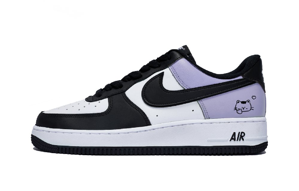 Nike Air Force 1 Low Top Skateboard Shoes Men's Black White Purple