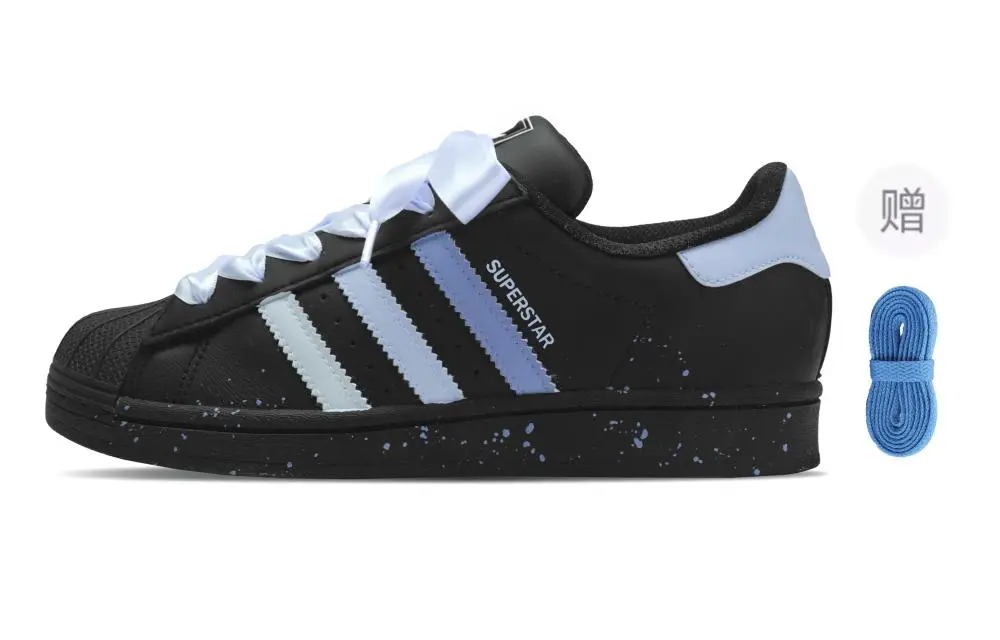 Adidas Originals Superstar 2 Black Hyacinth Abrasion Resistant Low Top Skateboard Shoes Unisex Black Blue Purple