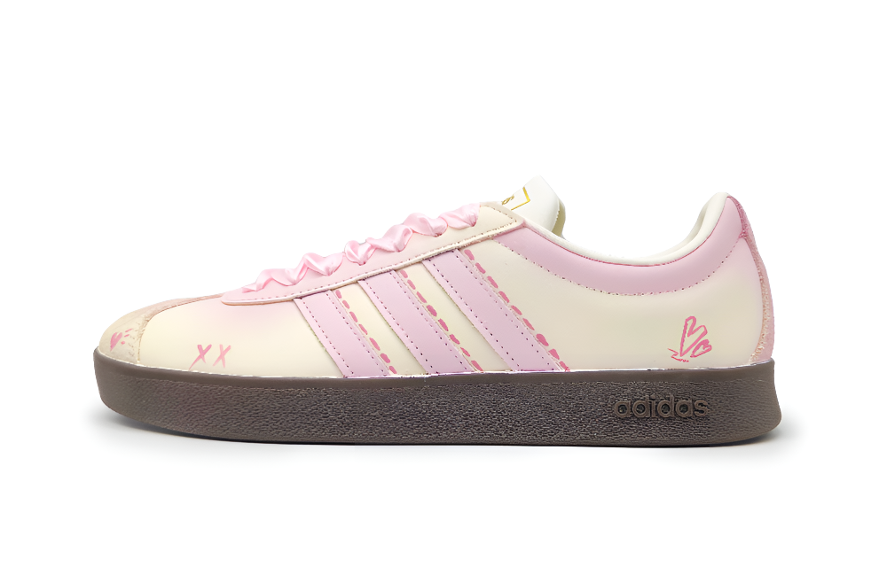 Adidas Vl Court Classic Cream Bubbles Abrasion Resistant Low Top Skateboard Shoes Women's Pink