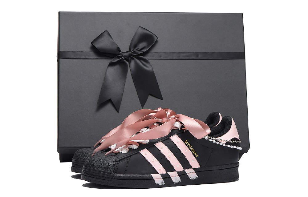 Adidas Originals SUPERSTAR Abrasion Resistant Low Top Skateboard Shoes Unisex Black Pink