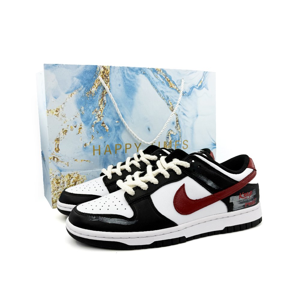 Nike Dunk Anti Slip Wear Resistant Low Top Skateboard Shoes Unisex Black White Red