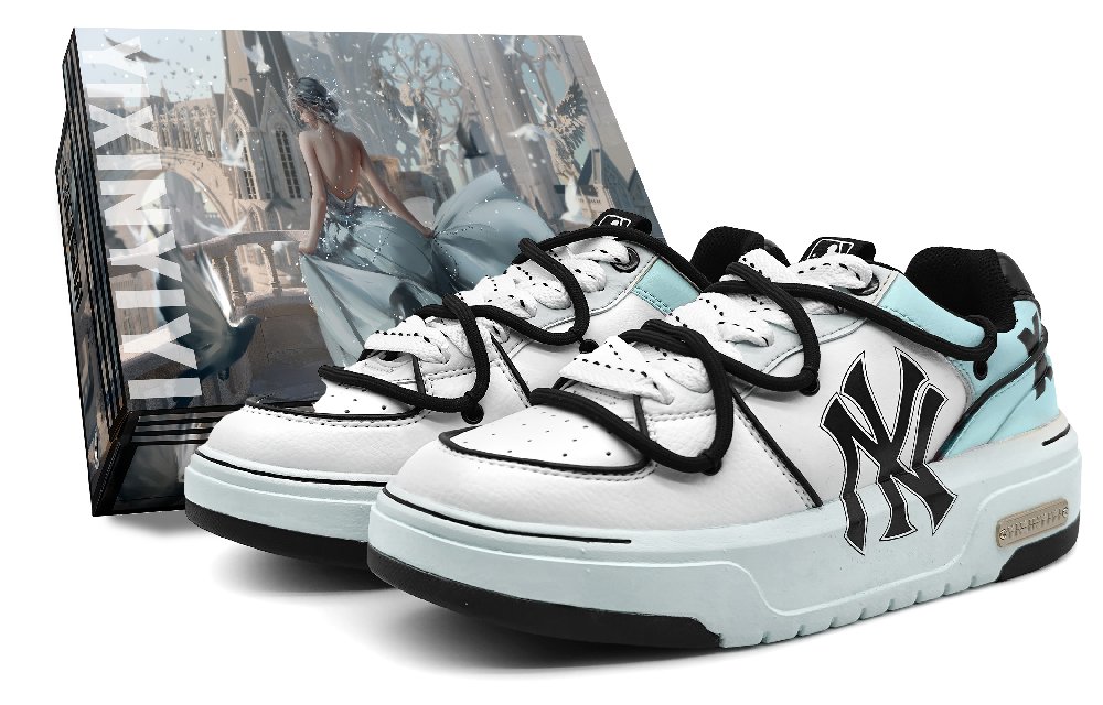 MLB Chunky Liner Abrasion Resistant Height Increasing Low Top Skateboard Shoes Unisex White Blue