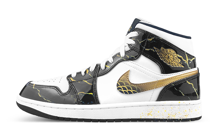 Jordan Air Jordan 1 Mid-Top Vintage Basketball Shoes Men's Black White Gold