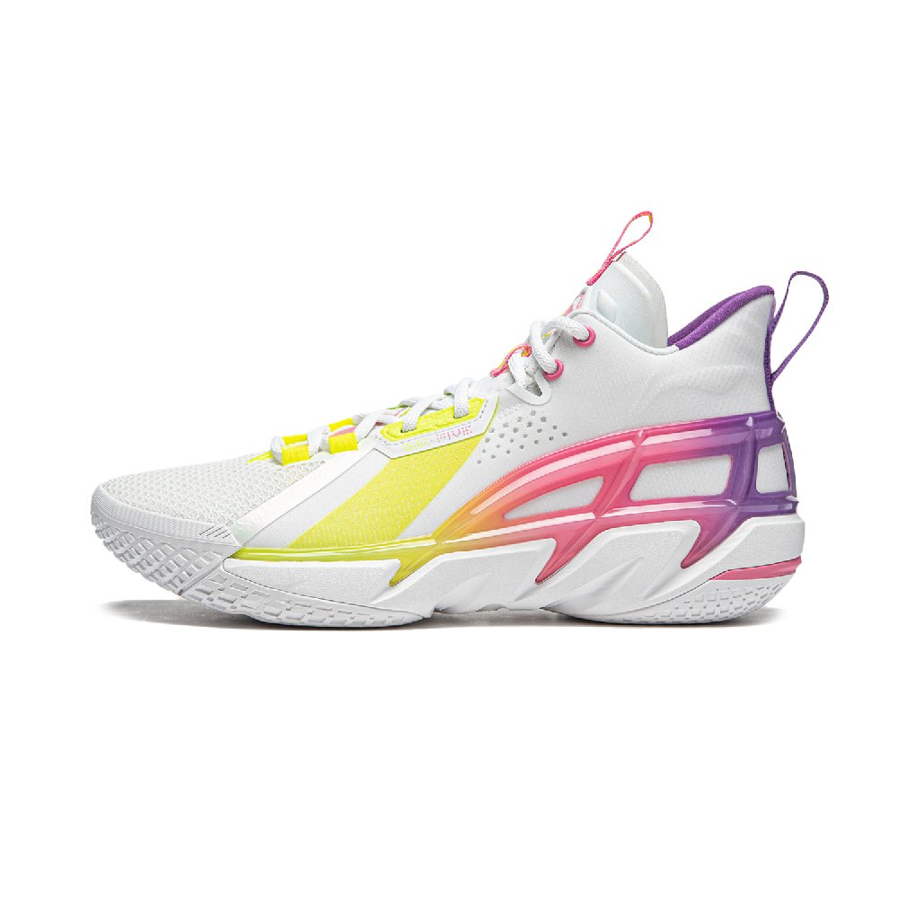 LiNing Cushioning Anti-Slip Wear-Resistant Breathable Support Rebound Mid-Top Basketball Shoes Men's White Yellow Pink