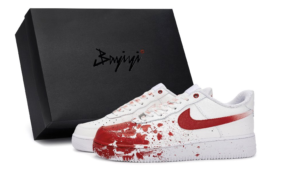 Nike Air Force 1 Anti-Slip Wear-Resistant Low-Top Skateboard Shoes Unisex White Red
